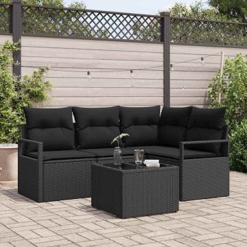 vidaXL Set de canapea cu pernă cu depozitare 5 pcs Negru poliratan