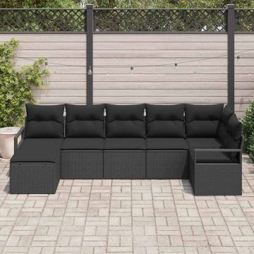 vidaXL Set de canapea cu pernă cu depozitare 7 pcs Negru poliratan