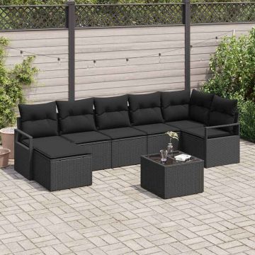 vidaXL Set de canapea cu pernă cu depozitare 8 pcs Negru poliratan