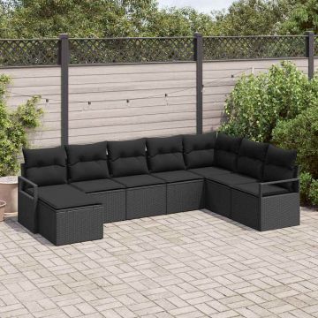 vidaXL Set de canapea cu pernă cu depozitare 8 pcs Negru poliratan