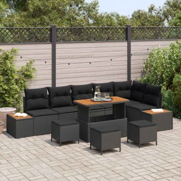 vidaXL Set de canapele pentru grădină 10 pcs Negru Rattan poli
