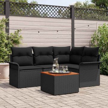 vidaXL Set de canapele pentru grădină 5 pcs Negru poliratan