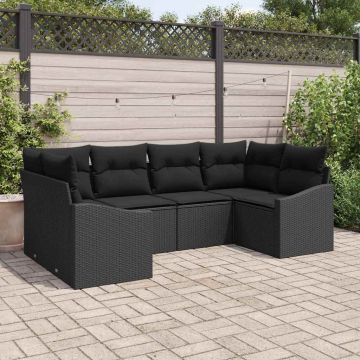 vidaXL Set de canapele pentru grădină 6 pcs Negru poliratan