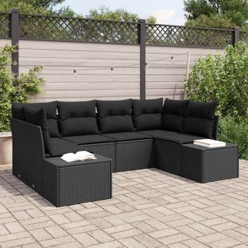 vidaXL Set de canapele pentru grădină 6 pcs Negru Rattan poli
