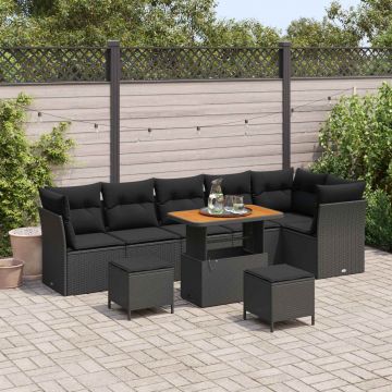 vidaXL Set de canapele pentru grădină 9 pcs Negru 90 x 55 x 71 cm