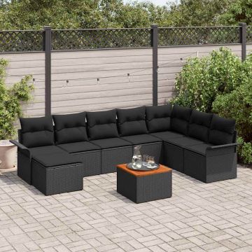vidaXL Set de canapele pentru grădină 9 pcs Negru poliratan