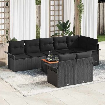 vidaXL Set de canapele pentru grădină 9 pcs Negru poliratan