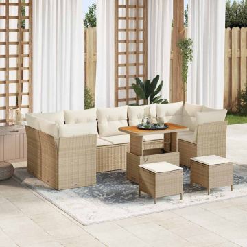 vidaXL Set de canapele pentru grădină cu pernă 10 pcs bej și crem
