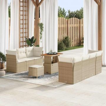 vidaXL Set de canapele pentru grădină cu pernă 10 pcs bej și crem