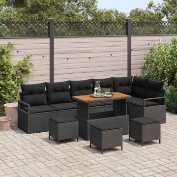vidaXL Set de canapele pentru grădină cu pernă 10 pcs Negru