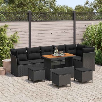 vidaXL Set de canapele pentru grădină cu pernă 10 pcs Negru