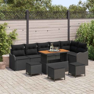 vidaXL Set de canapele pentru grădină cu pernă 10 pcs Negru