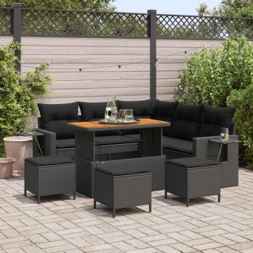 vidaXL Set de canapele pentru grădină cu pernă 10 pcs Negru poliratan