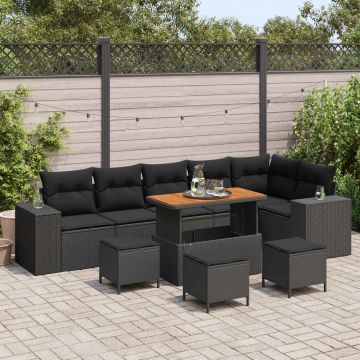 vidaXL Set de canapele pentru grădină cu pernă 10 pcs Negru poliratan