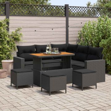 vidaXL Set de canapele pentru grădină cu pernă 10 pcs Negru poliratan