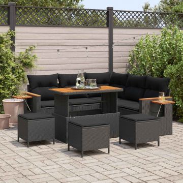 vidaXL Set de canapele pentru grădină cu pernă 10 pcs Negru poliratan