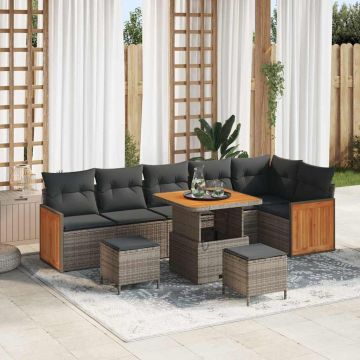 vidaXL Set de canapele pentru grădină cu pernă 11 pcs Gri poliratan