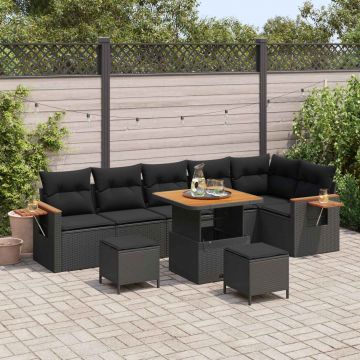 vidaXL Set de canapele pentru grădină cu pernă 11 pcs Negru poliratan