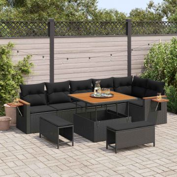 vidaXL Set de canapele pentru grădină cu pernă 11 pcs Negru poliratan