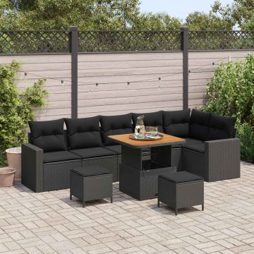 vidaXL Set de canapele pentru grădină cu pernă 11 pcs Negru poliratan