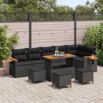 vidaXL Set de canapele pentru grădină cu pernă 12 pcs Negru poliratan