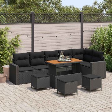 vidaXL Set de canapele pentru grădină cu pernă 12 pcs Negru poliratan