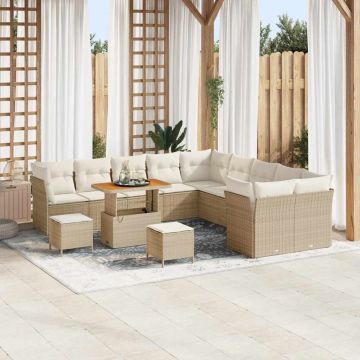 vidaXL Set de canapele pentru grădină cu pernă 13 pcs bej și crem