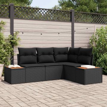 vidaXL Set de canapele pentru grădină cu pernă 4 pcs Negru Poliratan