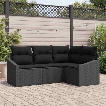 vidaXL Set de canapele pentru grădină cu pernă 4 pcs Negru poliratan