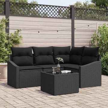 vidaXL Set de canapele pentru grădină cu pernă 5 pcs Negru poliratan