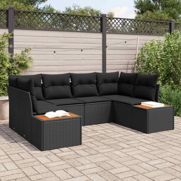 vidaXL Set de canapele pentru grădină cu pernă 6 pcs Negru Poliratan