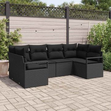 vidaXL Set de canapele pentru grădină cu pernă 6 pcs Negru poliratan