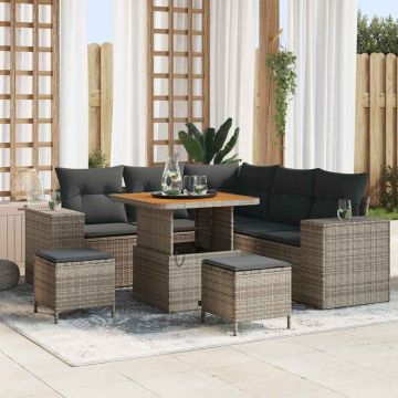 vidaXL Set de canapele pentru grădină cu pernă 8 pcs Gri poliratan