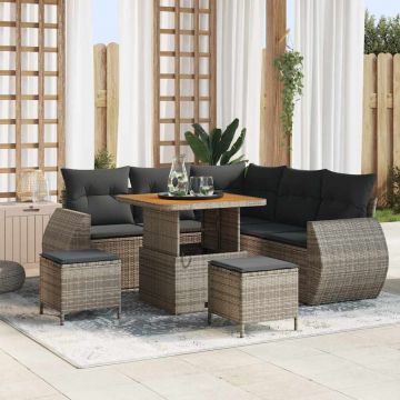 vidaXL Set de canapele pentru grădină cu pernă 8 pcs Gri poliratan