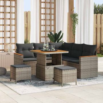 vidaXL Set de canapele pentru grădină cu pernă 8 pcs Gri Rattan poli