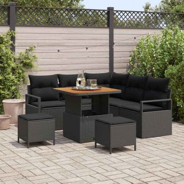 vidaXL Set de canapele pentru grădină cu pernă 8 pcs Negru