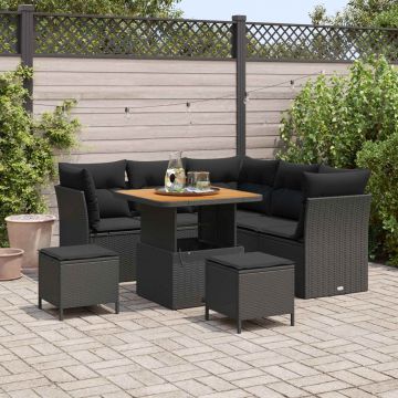 vidaXL Set de canapele pentru grădină cu pernă 8 pcs Negru