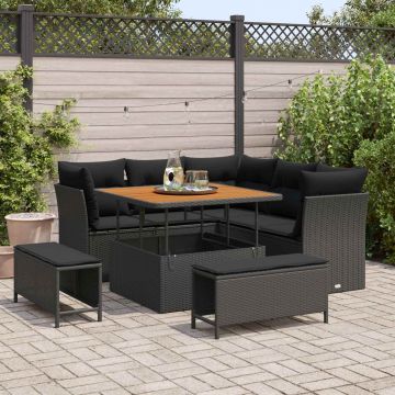 vidaXL Set de canapele pentru grădină cu pernă 8 pcs Negru