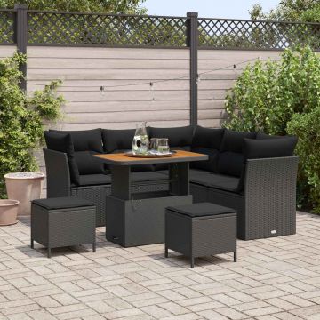 vidaXL Set de canapele pentru grădină cu pernă 8 pcs Negru