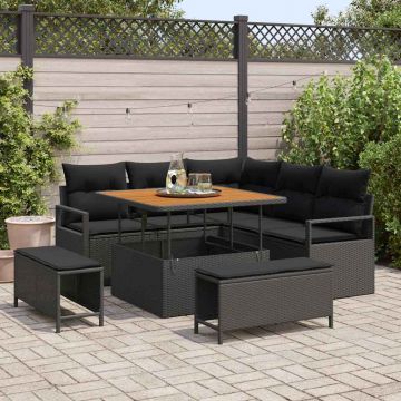 vidaXL Set de canapele pentru grădină cu pernă 8 pcs Negru