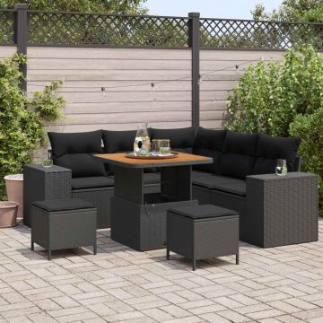 vidaXL Set de canapele pentru grădină cu pernă 8 pcs Negru poliratan