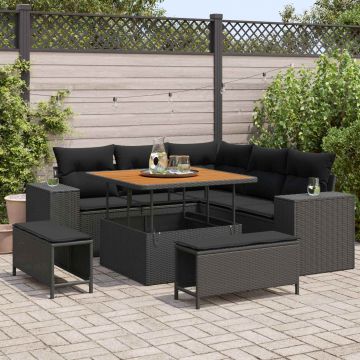 vidaXL Set de canapele pentru grădină cu pernă 8 pcs Negru poliratan