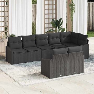 vidaXL Set de canapele pentru grădină cu pernă 8 pcs Negru poliratan