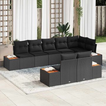 vidaXL Set de canapele pentru grădină cu pernă 8 pcs Negru Poliratan