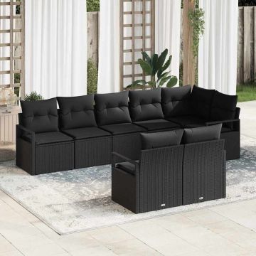 vidaXL Set de canapele pentru grădină cu pernă 8 pcs Negru poliratan