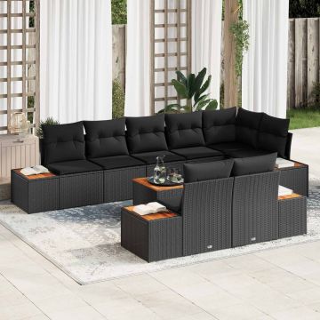 vidaXL Set de canapele pentru grădină cu pernă 8 pcs Negru Poliratan