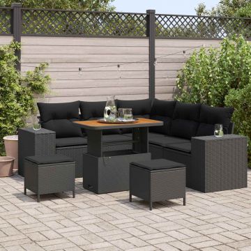 vidaXL Set de canapele pentru grădină cu pernă 8 pcs Negru poliratan