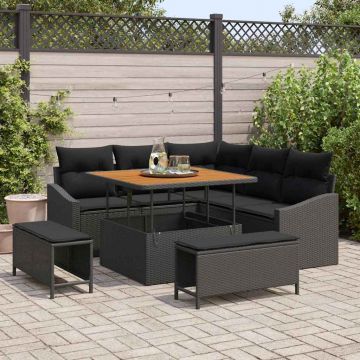 vidaXL Set de canapele pentru grădină cu pernă 8 pcs Negru Rattan poli