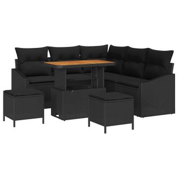 vidaXL Set de canapele pentru grădină cu pernă 8 pcs Negru Rattan poli