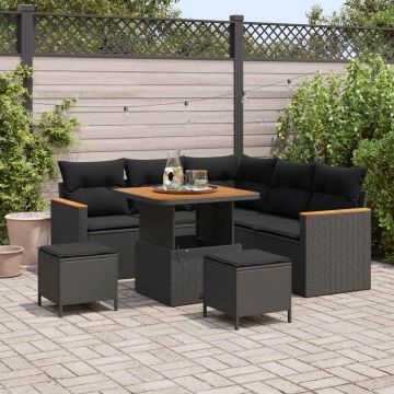 vidaXL Set de canapele pentru grădină cu pernă 8 pcs Negru Rattan poli